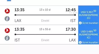 THY'nin Los Angeles'a aktarmasız en pahalı bilet fiyatı 368 bin liraya çıktı