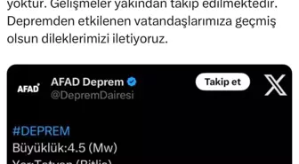 Bitlis'te 4,5 Büyüklüğünde Deprem: Olumsuz Durum Yok