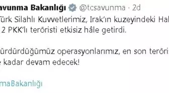 MSB, Irak'ın Kuzeyinde 2 PKK'lı Teröristi Etkisiz Hale Getirdi