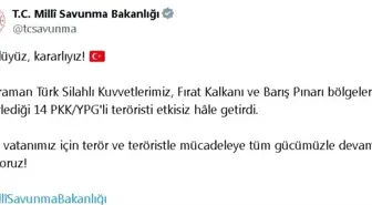 TSK, Suriye'de 14 PKK/YPG'li Teröristi Etkisiz Hale Getirdi