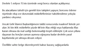 5 Milyon Lira Üzerinde Vergi Borcu Olan Mükellefler İlan Edilecek