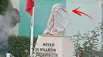 Skandal görüntüler! Atatürk büstüne çuval geçirip dışkı sürdüler