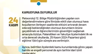 Erzurum'da Kar Yağışı Nedeniyle Eğitime Ara Verildi