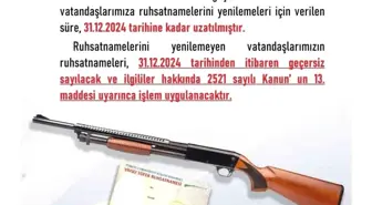 Afyonkarahisar'da Yivsiz Tüfek Ruhsat Yenileme Uyarısı