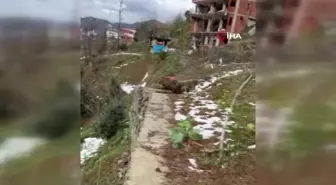 Rize'de Heyelan Sonucu Taş Duvar Yıkıldı