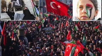Filistin'e destek için yüz binler Galata Köprüsü'nde buluştu