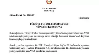 Galatasaray'dan, 46 pozisyonun VAR kayıtları için TFF'ye başvuru