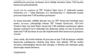 Galatasaray'dan, 46 pozisyonun VAR kayıtları için TFF'ye başvuru