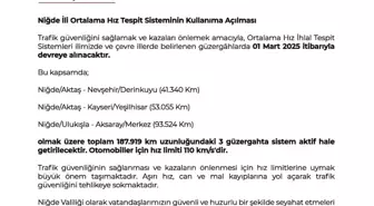 Niğde'de Ortalama Hız İhlal Tespit Sistemi Uygulaması Başlıyor