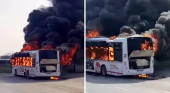 Otobüs seyir halindeyken alev topuna döndü, geriye sadece iskeleti kaldı