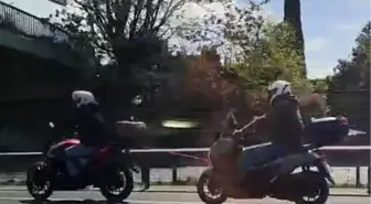 E5'te Tehlikeli Motosiklet Yolculuğu Kameralara Yansıdı