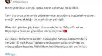İçişleri Bakanı Yerlikaya'dan 1 Mayıs Mesajı