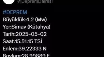 Kütahya'nın Simav İlçesinde 4,2 Büyüklüğünde Deprem