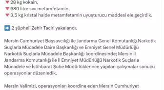 Mersin'de Uyuşturucu Operasyonu: 28 Kilo Kokain ve 680 Litre Metamfetamin Ele Geçirildi