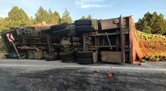 Karpuz Yüklü Kamyon Devrildi, Sürücü Kurtuldu