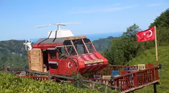 Rize'de Helikopter Şeklinde Ahşap Yapı Ziyaretçilerin İlgi Odağı Oldu