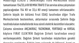 Elazığ'da Elektrik Kesintisi Bilgilendirmesi
