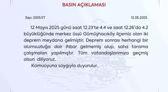 Amasya'da 4.4 ve 4.2 Büyüklüğünde İki Deprem