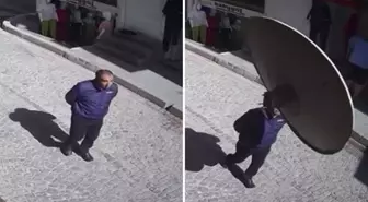 Yolda yürüyen vatandaşın üzerine çanak anten düştü