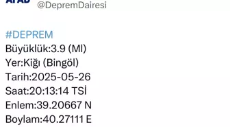 Bingöl Kiğı'da 3.9 Büyüklüğünde Deprem Meydana Geldi