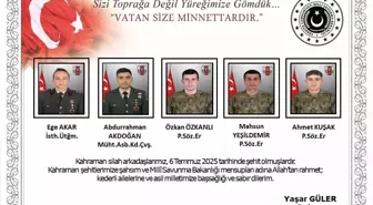 Milli Savunma Bakanı Güler'den, metan gazına maruz kalarak şehit olan 5 asker için başsağlığı mesajı Açıklaması