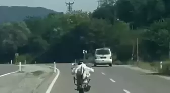 Motosiklet Üzerinde Yüzüstü İlerleyen Sürücü Kameralara Yansıdı