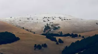 Sarıkamış'ın yüksek kesimlerine kar yağdı