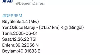 Bingöl Kiğı'da 4,4 Büyüklüğünde Deprem