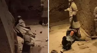 Turist, güvenlik bariyerlerini aşıp 2.000 yıllık heykellere zarar verdi