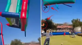 Havaya uçan şişme kalede bulunan çocuklar metrelerce yükseklikten yere çakıldı