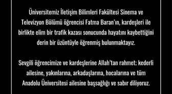 Anadolu Üniversitesi Rektörü Taziye Mesajı Yayımladı