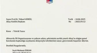 Altınordu Başkanı Özkan, Altay Başkanı Gürüz'e Tebrik Mesajı Yolladı