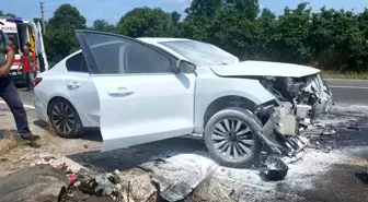 Sakarya'da Kontrolden Çıkan Otomobil Alev Aldı; 2 Yaralı