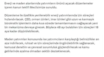 Enerji ve Maden Yatırımlarına İlişkin Yeni Düzenleme TBMM'ye Sunuldu