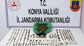 Konya'da Tarihi Eser, Esrar ve Ruhsatsız Tabanca Ele Geçirildi