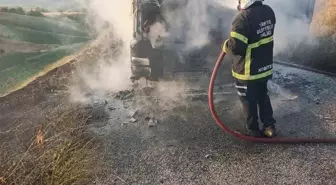 Amasya'da Beton Mikseri Seyir Halindeyken Alev Aldı