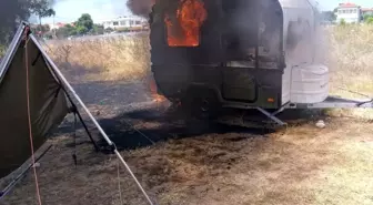 Edirne'de Çekme Karavanda Yangın Çıktı