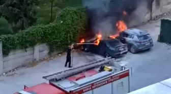Bursa'da Park Halindeki Araç Yangını