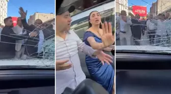 Düğün konvoyunun ortasında kalan karı-kocaya böyle saldırdılar