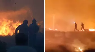 Çeşme'deki orman yangınına müdahale eden ekipler alevlerin arasında kaldı