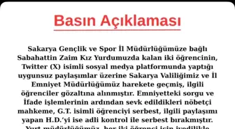 Sakarya'da Öğrenciler Uygunsuz Paylaşım Nedeniyle Gözaltına Alındı
