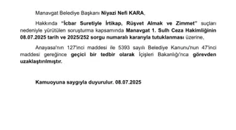 Manavgat Belediye Başkanı Niyazi Nefi Kara Tutuklandı