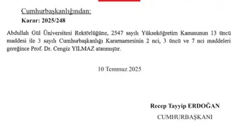 Cengiz Yılmaz, Abdullah Gül Üniversitesi Rektörlüğü'ne Yeniden Atandı