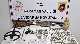 Karaman'da Jandarma Uygulamalarında Tarihi Eserler ve Kaçak Malzemeler Ele Geçirildi
