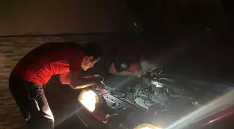 Otomobilin Motoruna Sıkışan Yavru Kedi Kurtarıldı
