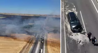 Edirne'de çıkan anız yangını kara yoluna ulaştı: 5 aracın karıştığı kazada 1 kişi yaralandı