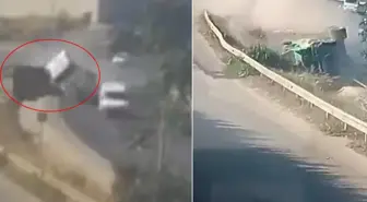5 kişinin öldüğü feci kaza kamerada! Yolda giden otomobilin üstüne dorse düştü