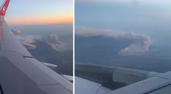 Sakarya'daki orman yangının boyutu yolcu uçağından böyle görüntülendi