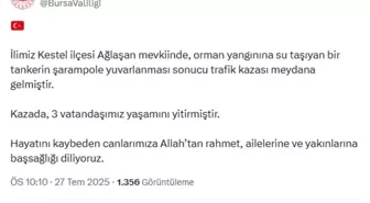 Bursa'da Orman Yangınına Su Taşırken Kaza: 3 Kişi Hayatını Kaybetti