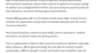 Cevdet Yılmaz: ABD-AB Ticaret Anlaşması Küresel Ekonomi için Olumlu